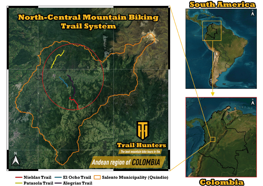 North-Central Mountain Biking Trail system of Salento, Colombia. MTB Tours Trail Hunters